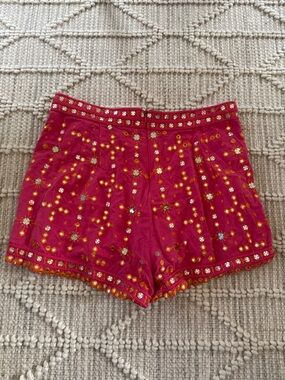 Zara Hot Pink Embellished High Waist Shorts